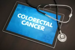 tablet with the words colorectal cancer